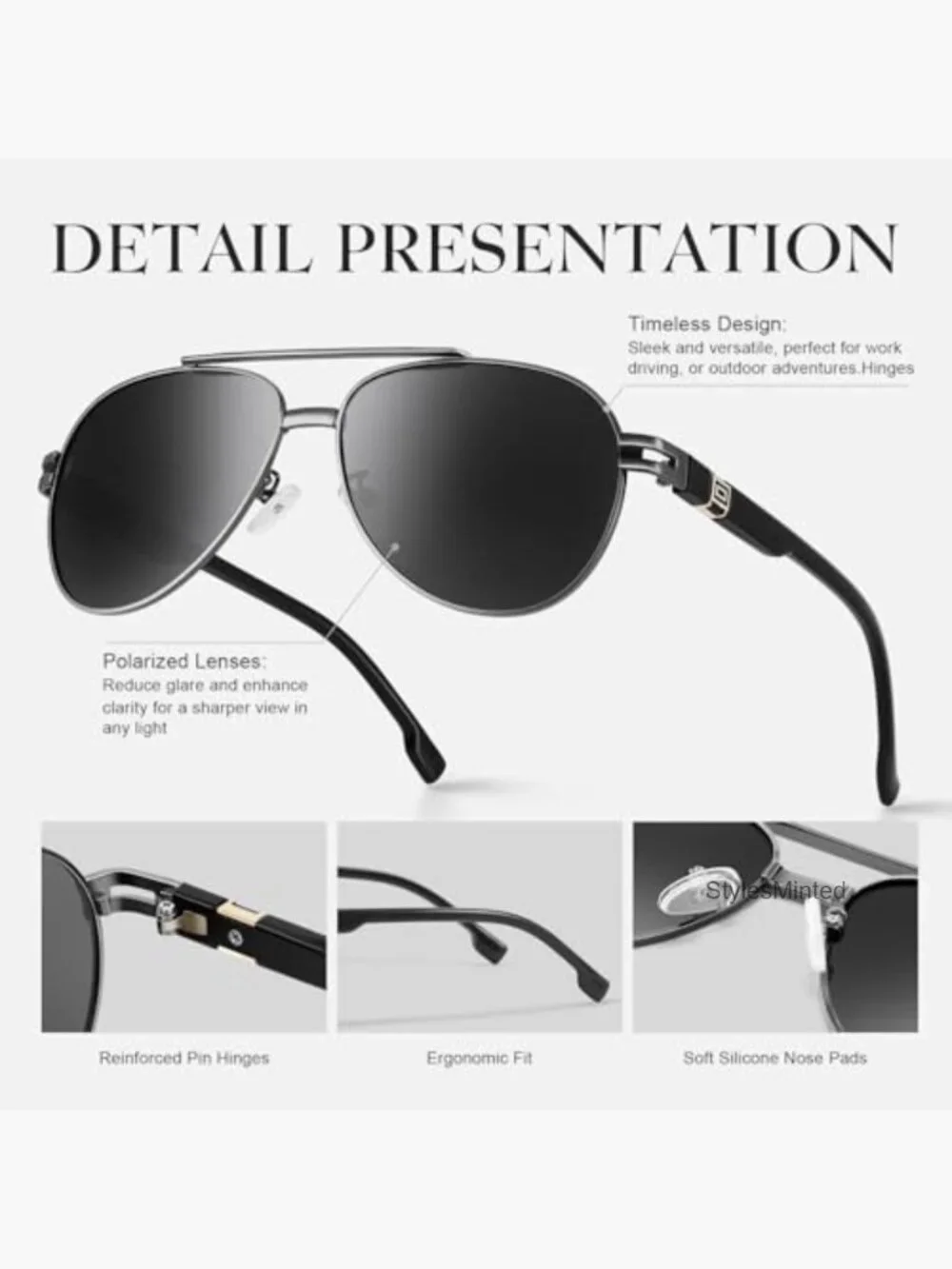 Polarized Aviator Sunglasses TR90 Metal Frame UV Protection Unisex